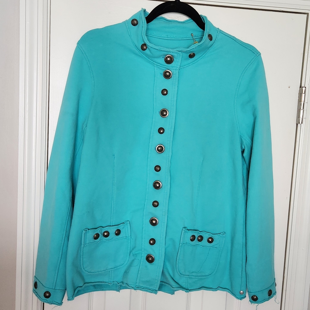 Neon Buddha Blue Raw Hem Blazer with Stand-Up Collar Size M